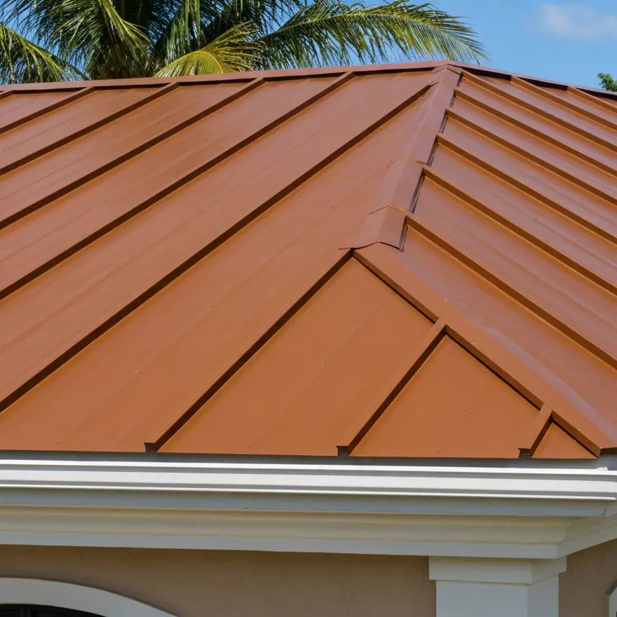 Bronze standing seam metal roof in Coral Gables, FL