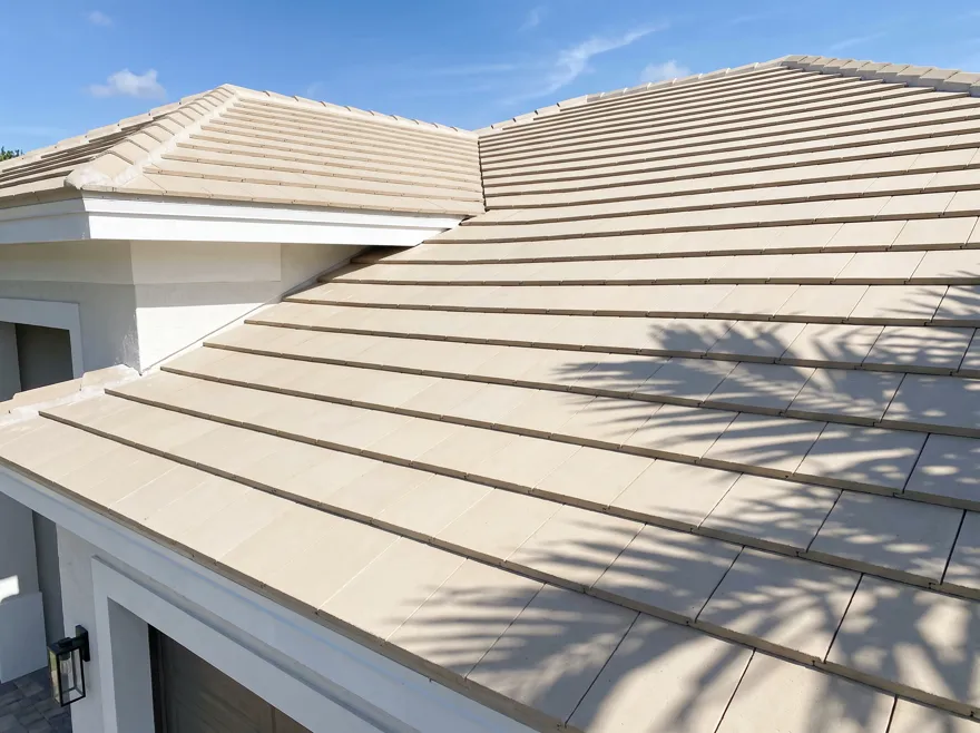 Sand beige flat concrete tile roof in Weston, FL